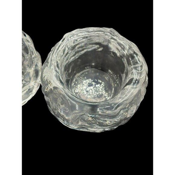Pair Of Kosta Boda Crystal Snowball Votive Candleholders 3-Inch 3 Lbs Sweden Han - Picture 6 of 9